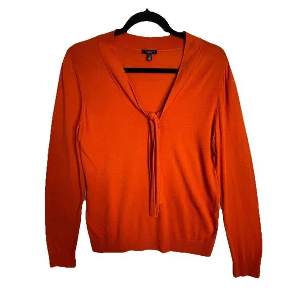Talbots Womens Sweater Burnt Orange Size M Tie Front Collar Long Sleeve Pullover - Picture 1 of 13